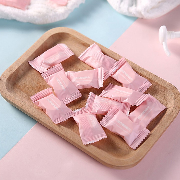 Gói 100 khăn giấy nén hình viên kẹo nhỏ xinh (KN01)