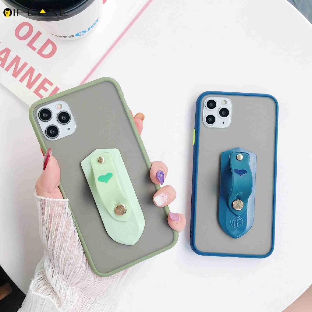Ốp điện thoại trong suốt có giá đỡ họa tiết trái tim cho iPhone 11 Pro XS Max XR XS X 7 8 6 6s Plus