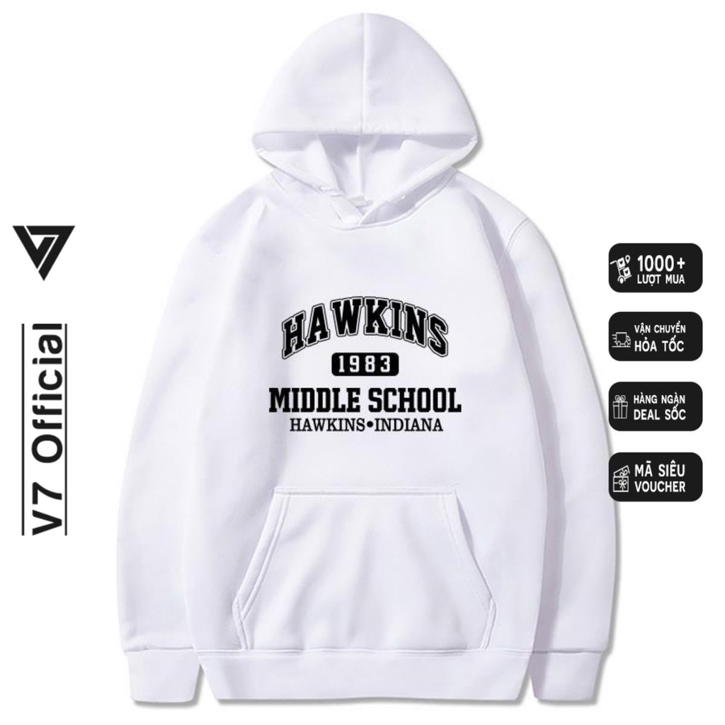 Áo Hoodie Hawkins 2 màu đen trắng Unisex,áo nỉ bông nhiều size (N311)