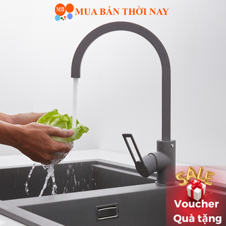 Vòi rửa chén bát nóng lạnh Malloca MF 073 , vòi bếp 2 nguồn nước, Màu xám sơn giả đá, Cam kết chính hãng