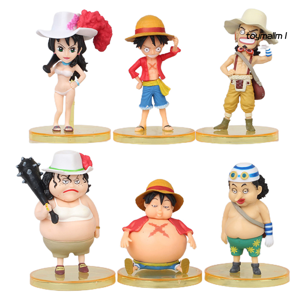 toymall 6Pcs Anime Cartoon One Piece Fat Thin Model Figure Toys Ornaments Home Decor