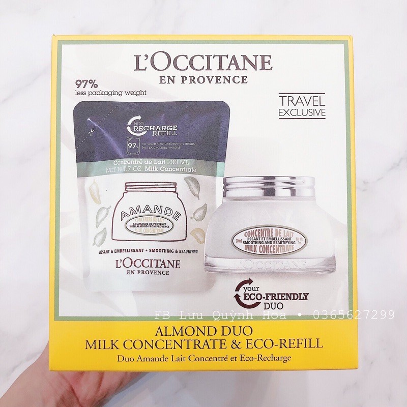 ( Có bán lẻ ) Set kem dưỡng thể hạnh nhân L'occitane Amande dạng hũ + refill 200ml