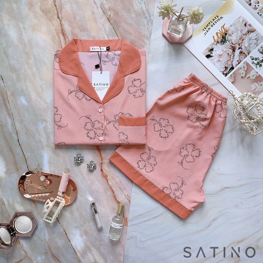 Pijama TNQN Hồng Cam Cỏ 4 Lá - Phối Cam Đất