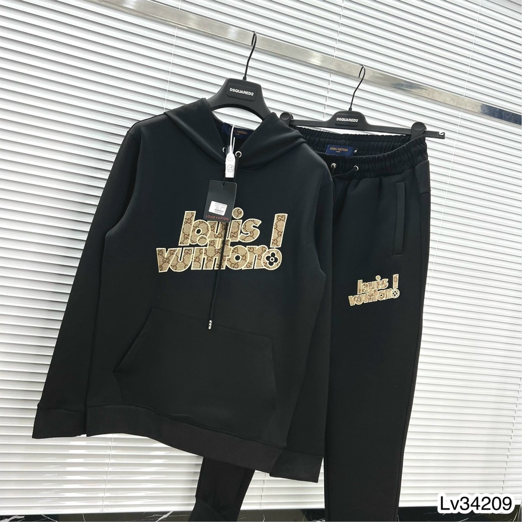 Bộ Nỉ Hoodie Nam Lv Phối Họa Tiết Hình Thêu Gấu . Bộ Nỉ Thu Đông Nam Nữ Lv Cao Cấp - MINH TÂY STORE