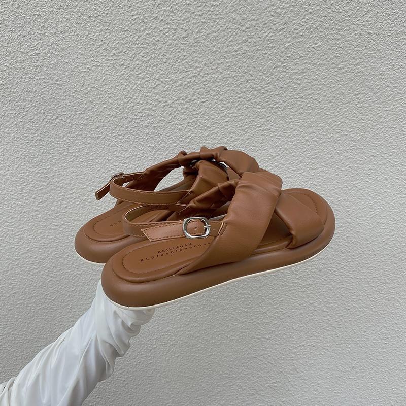 Dép sandal quai chéo da nhún nhẹ phong cách ulzzang thời trang nữ