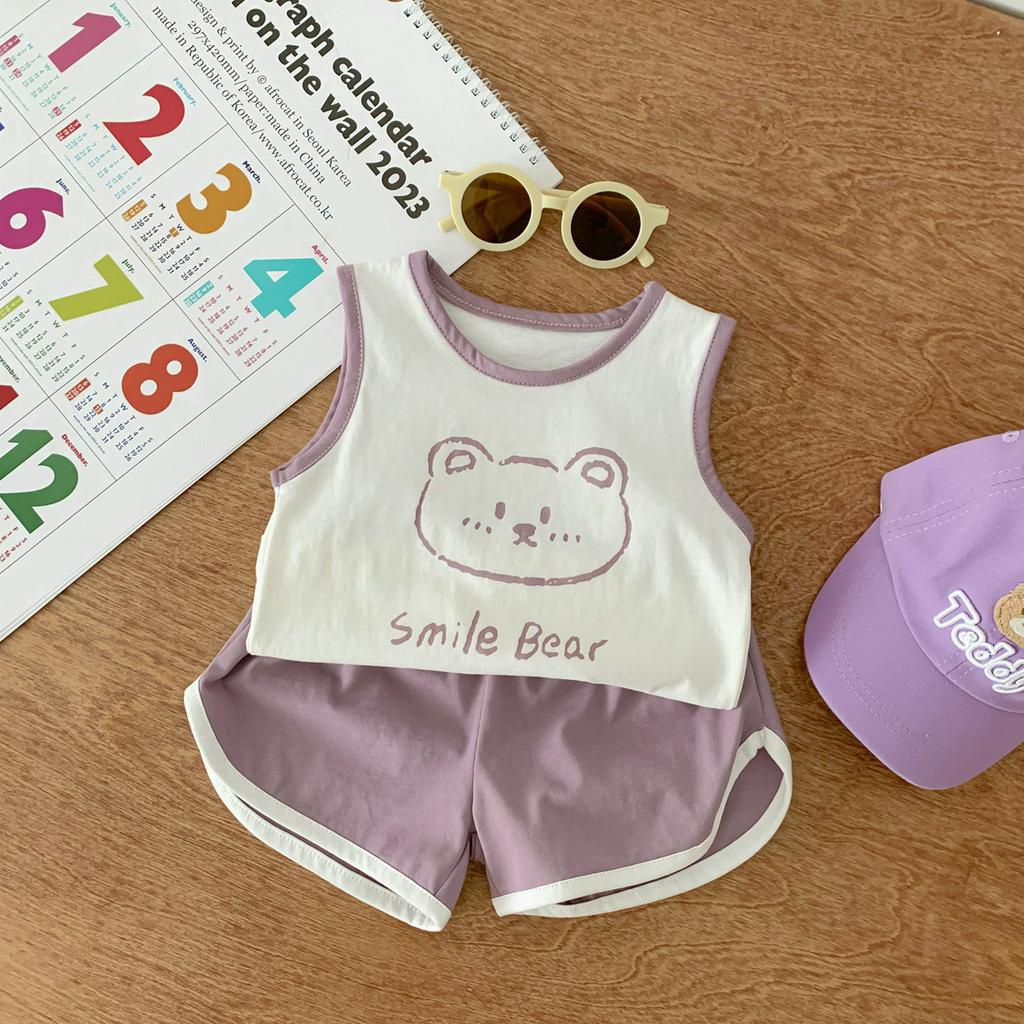 Bộ Áo Sát Nách + Quần Sooc Thời Trang Mùa Hè Xinh Xắn Cho Bé Trai Và Gái