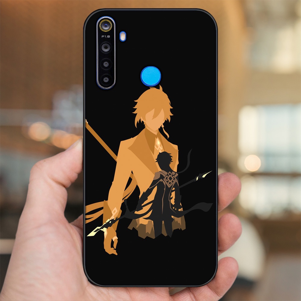Ốp lưng Realme 5, 5 Pro viền đen in hình Zhongli Genshin Impact