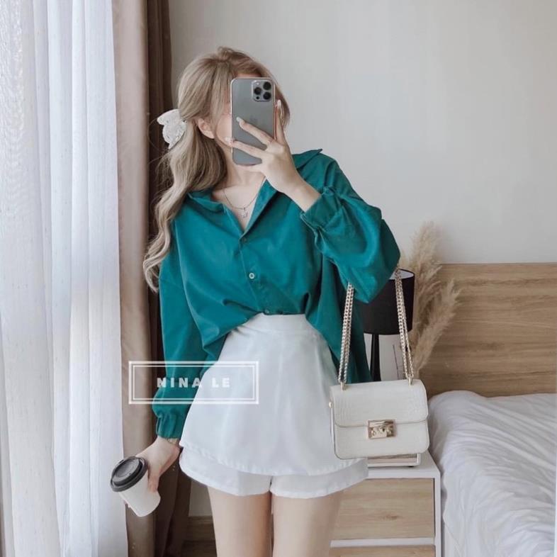 [ 𝐅𝐑𝐄𝐄 𝐒𝐇𝐈𝐏 ] SET SƠ MI XANH LAM MIX QUẦN GIẢ VÁY TRẮNG
