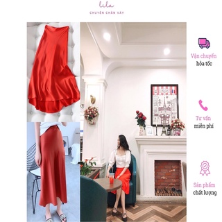 Chân váy h&m lụa trơn không họa tiết mẫu 2020 màu đỏ ( Calf-length skirt)