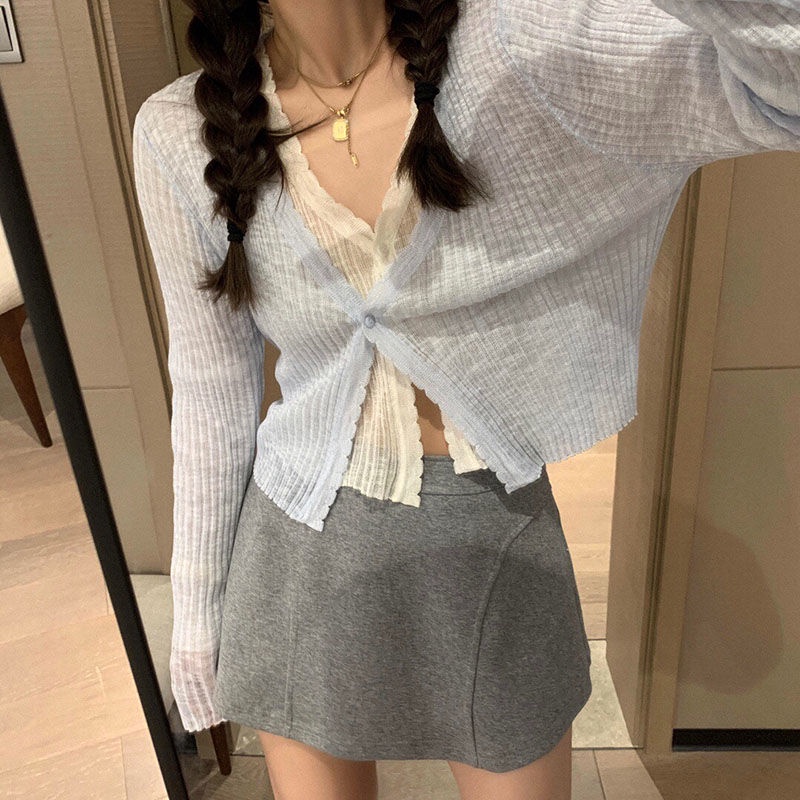 Bán Chạy!Áo Cardigan Dệt Kim Vải Lụa Lạnh Dệt Kim Màu Trơn Chống Nắng Thời Trang Mùa Hè Dành Cho Bạn Nữ