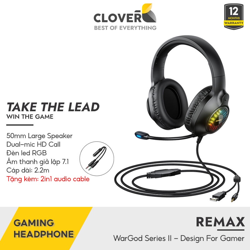 Tai Nghe Chụp Tai Gaming Headphone Remax Âm Thanh 7.1 Đèn Led Rgb Kèm Jack 3.5 Có Mic Đàm Thoại Cho Máy Tính Laptop