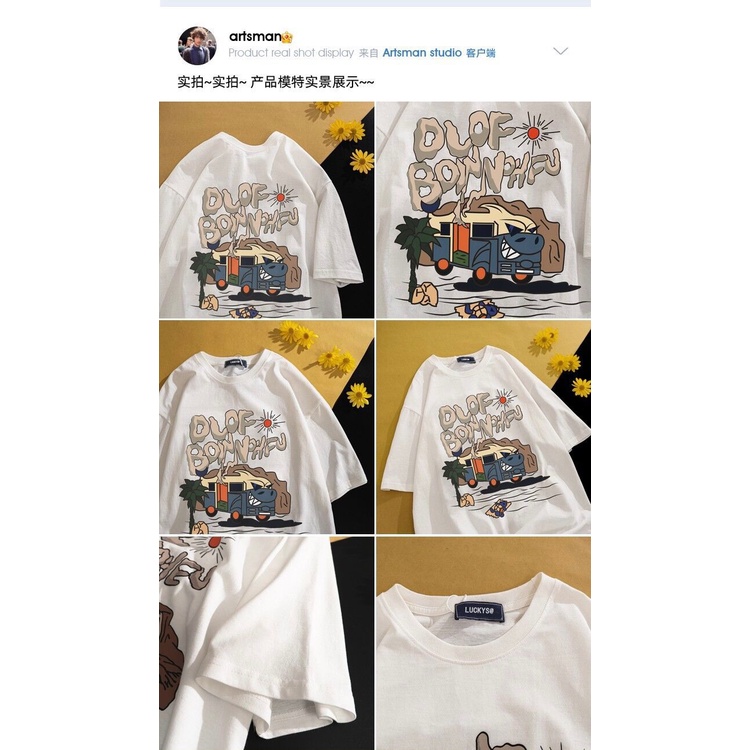 áo thun 100% cotton Tay Ngắn Dáng Rộng In Họa Tiết Vui Nhộn Thời Trang Hàn Quốc Cho Nam Và Nữ