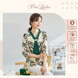 [Giá tận gốc]Áo voan nữ trung niên cổ nơ, tay lỡ kiểu đẹp sang trọng V'vie Ladies