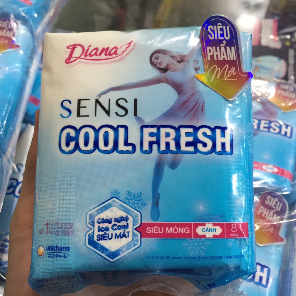 [CHE TÊN SẢN PHẨM]Băng vệ sinh Diana Sensi Cool Fresh siêu mỏng cánh mát lạnh 23cm (8 miếng)