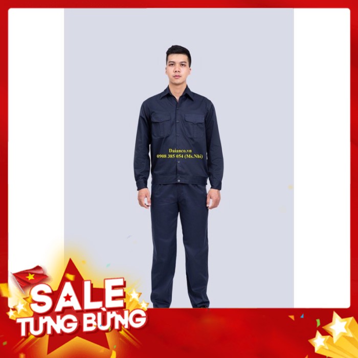 Quần áo công nhân màu xanh tím than chất dày dặn