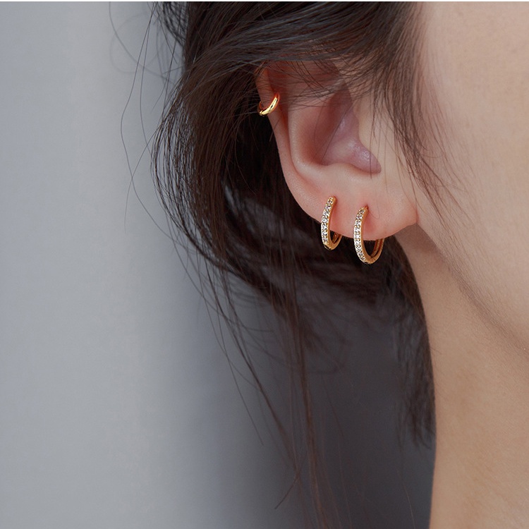 Khuyên Tai Nữ Khuyên Tai Tròn Hoa Tai Kim Loại Mạ Vàng 14k Đính Đá Sang Trọng Cho Nữ