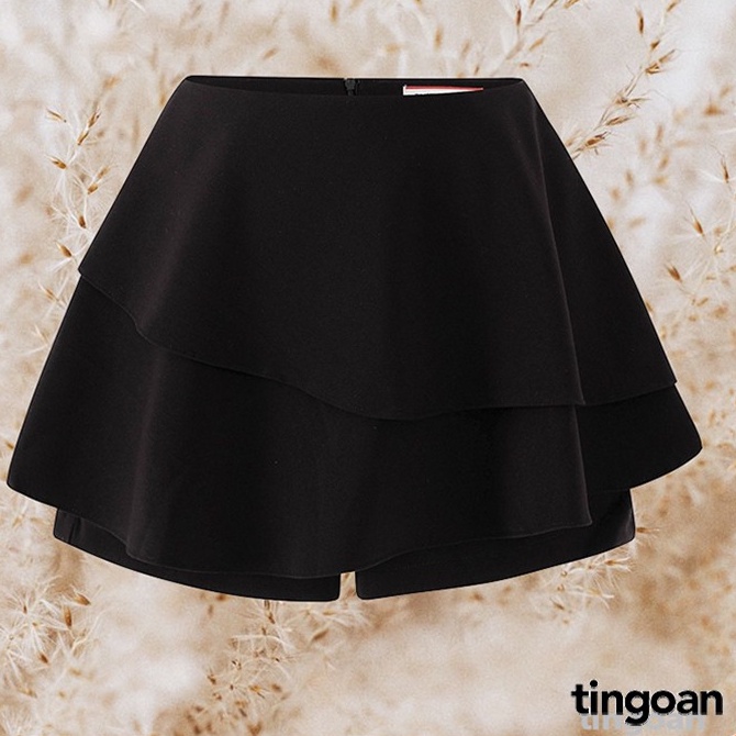 Quần váy cạp cao rủ bèo trước 2 tầng đen chống nhăn tingoan sài gòn HAZE SKORT/BL bản mới nhất t5.23