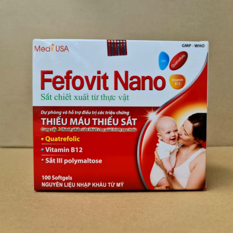 Fefovit Nano giúp bổ sung sắt, tăng cường lưu thông máu cho phụ nữ mang thai - Hộp 100 viên