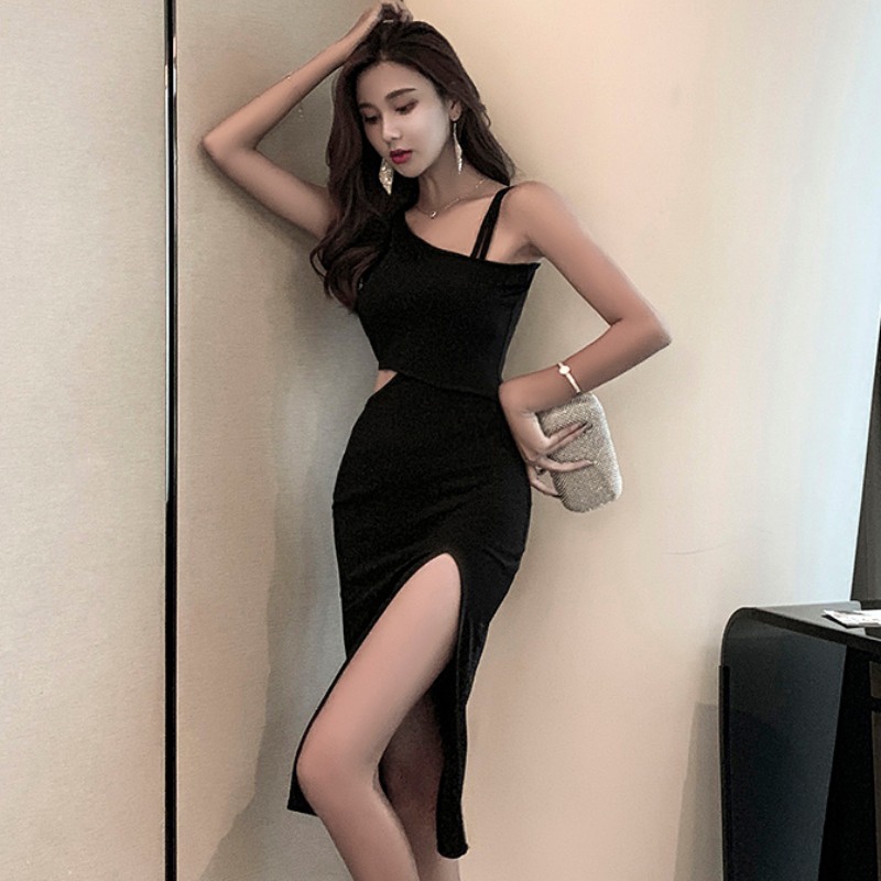 IELGY Đầm Không Tay Lưng Cao Màu Trơn Thời Trang Dành Cho Nữ Màu Sắc