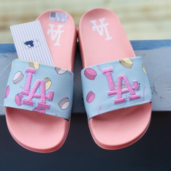 Dép unisex 𝐌𝐋𝐁 LA ❤️FREESHIP + Hộp❤️ dép mlb bóng chày quai ngang thể thao nữ THÊU chữ nổi hottrent