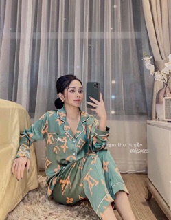 Đồ Bộ Pijiama Lụa Satin Hình LV Tay Dài
