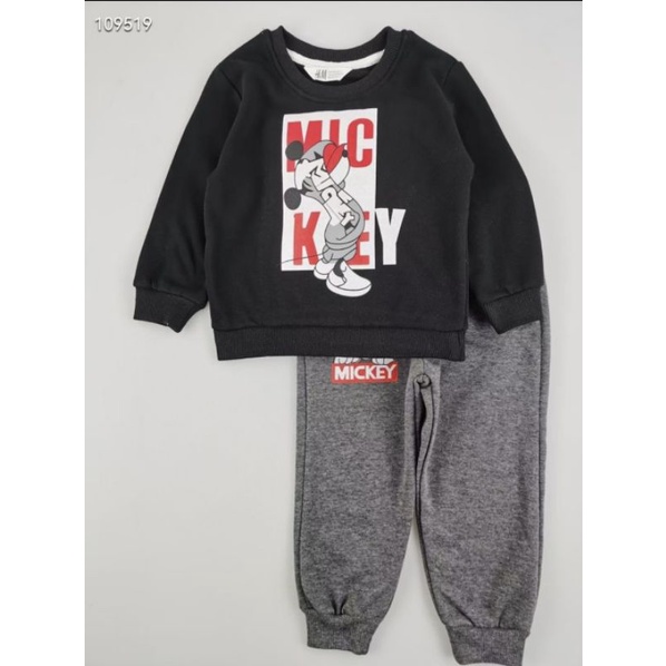 Bộ dài tay nỉ bông Mickey/Donal/Khủng long/Trái tim cho bé trai bé gái tqxk