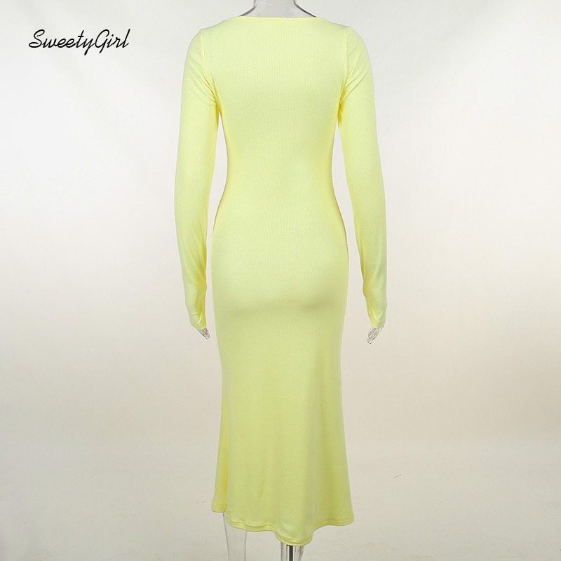 Đầm Maxi Tay Dài Cổ Chữ V Màu Trơn Thời Trang 2022 Quyến Rũ Cho Nữ