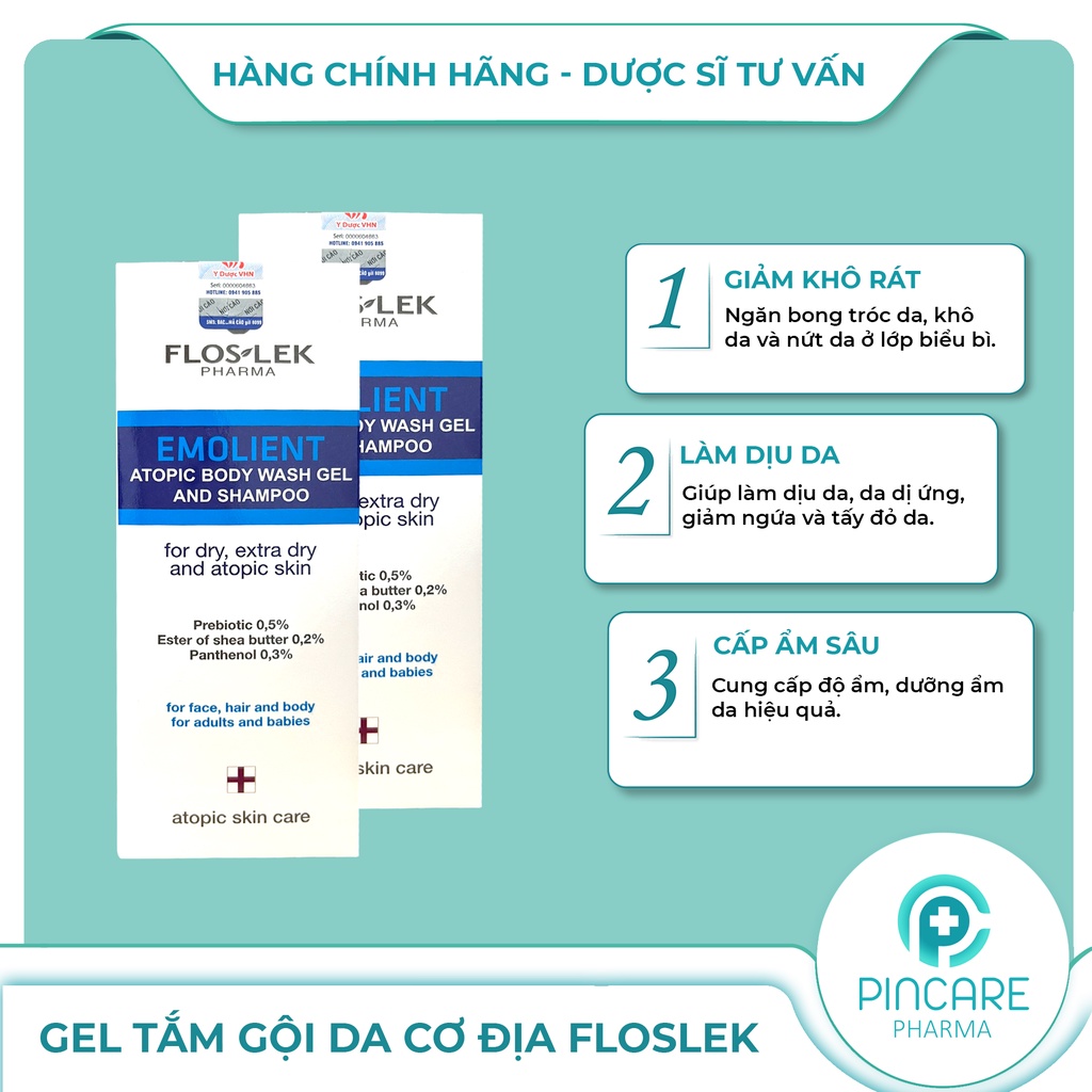 Sữa tắm gội dịu lành toàn thân cho bé chàm sữa Floslek Emolient Atopic - Hàng chính hãng - Nhà thuốc Pincare