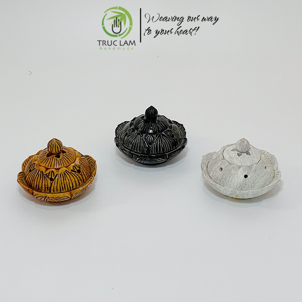 Lư Đốt Trầm Hương Hình Bông Sen Bằng Đá Tự Nhiên Điêu Khắc Thủ Công Cỡ To - Trúc Lâm Handmade
