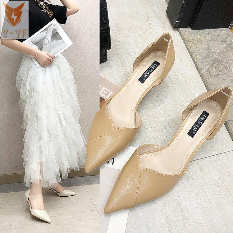 [High quality]Single shoes women's spring 2021 new Korean version of all-match pointed shallow mouth hollow high heels stiletto mid-heel fashion women's shoes