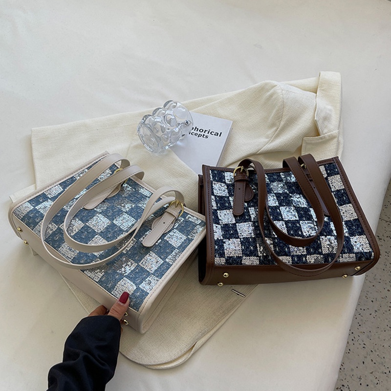 Túi Đeo Vai Bằng Vải canvas Hoa Văn Kẻ Ô Thời Trang Dành Cho Nữ