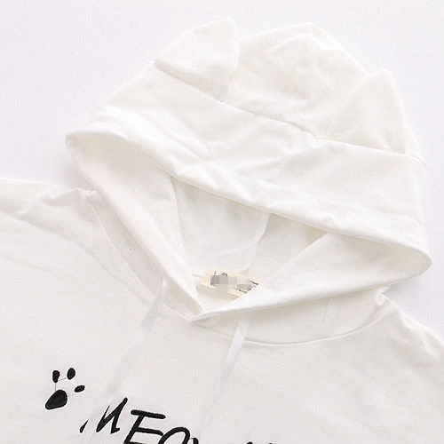 Áo hoodie ngắn tay mềm mại thêu hình bàn chân mèo phong cách Harajuku Nhật Bản dễ thương size S-2XL