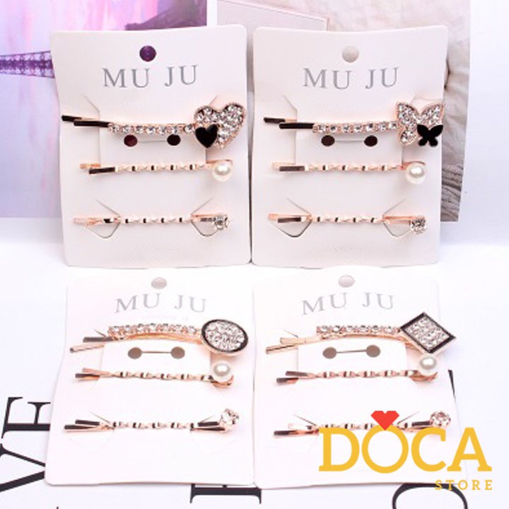 Vỉ 3 kẹp tóc đính đá xinh KT12