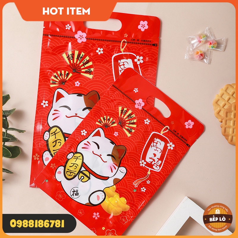 Túi Zip Đựng Bánh Kẹo Hạnh Phúc Nougat Mèo THẦN TÀI Mẫu Tết 2023 Cực Kỳ Dễ Thương - Set 10 Túi