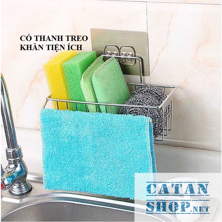 Kệ treo inox để đồ rửa chén bát dán tường có khay hứng nước cao cấp tặng kèm miếng dán tường Siêu Chắc GD560-RoInox-Khay