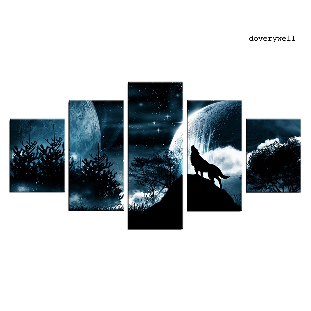 Bộ 5 Tranh Ghép Treo Tường Trang Trí Hình Sói Trong Rừng