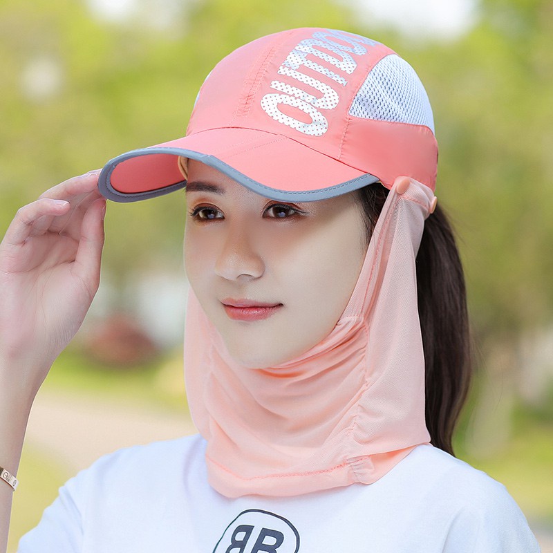 Mũ Chống Nắng Nữ Mùa Hè Lưỡi Trai _ Nón Đi Nắng_ Che Mặt Có Khẩu Trang_ Chất Lưới Thoáng Khí _  Mũ Gấp Gọn tiện lợi