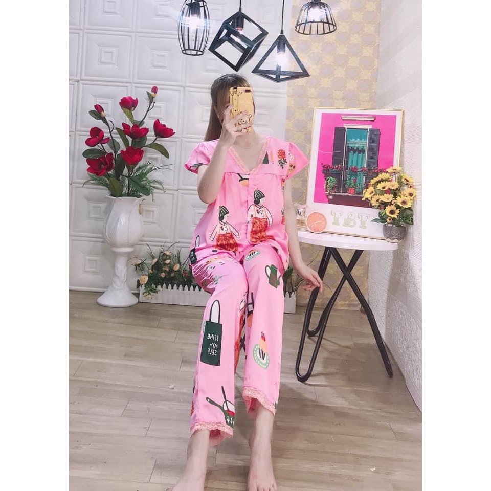 Pizama satin lụa cổ tim | BigBuy360 - bigbuy360.vn