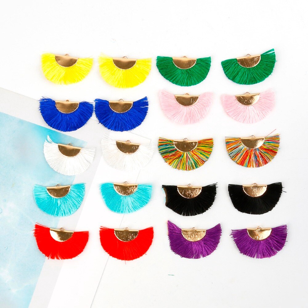 Túi 2 phụ kiện tua rua hình quạt 45x25mm bằng lụa màu vàng dùng làm trang sức