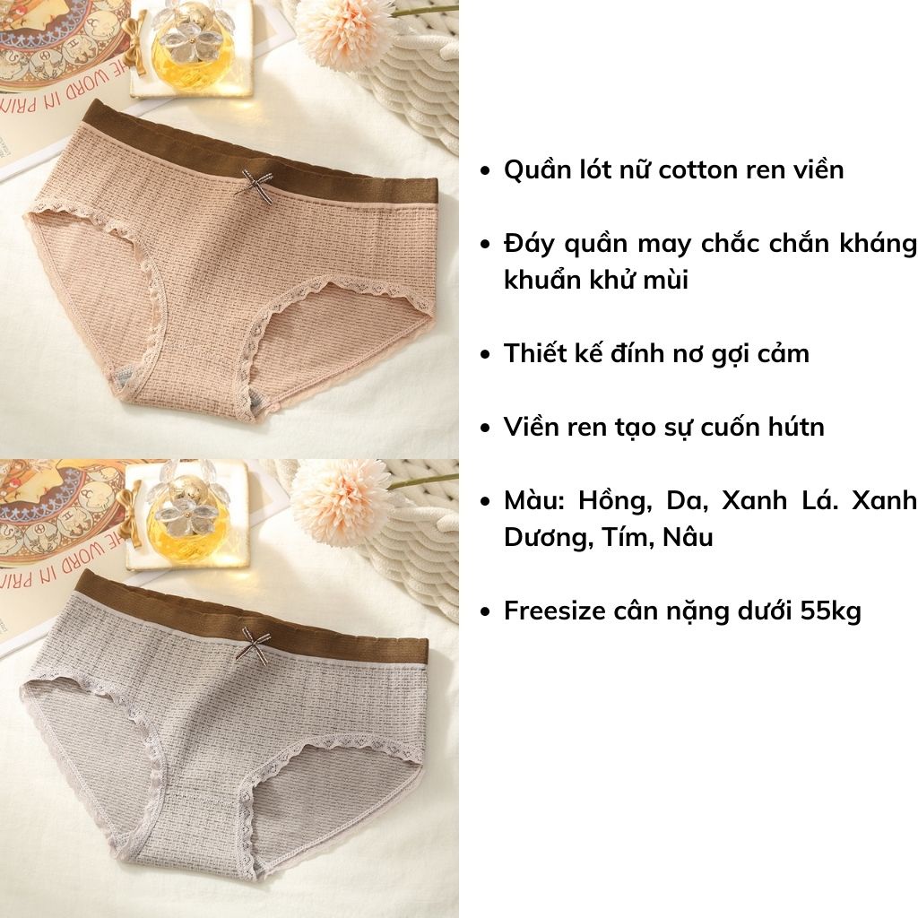 Quần lót nữ cotton ren viền kháng khuẩn khử mùi tôn dáng đính nơ gợi cảm quyến rũ LANIXA Q14