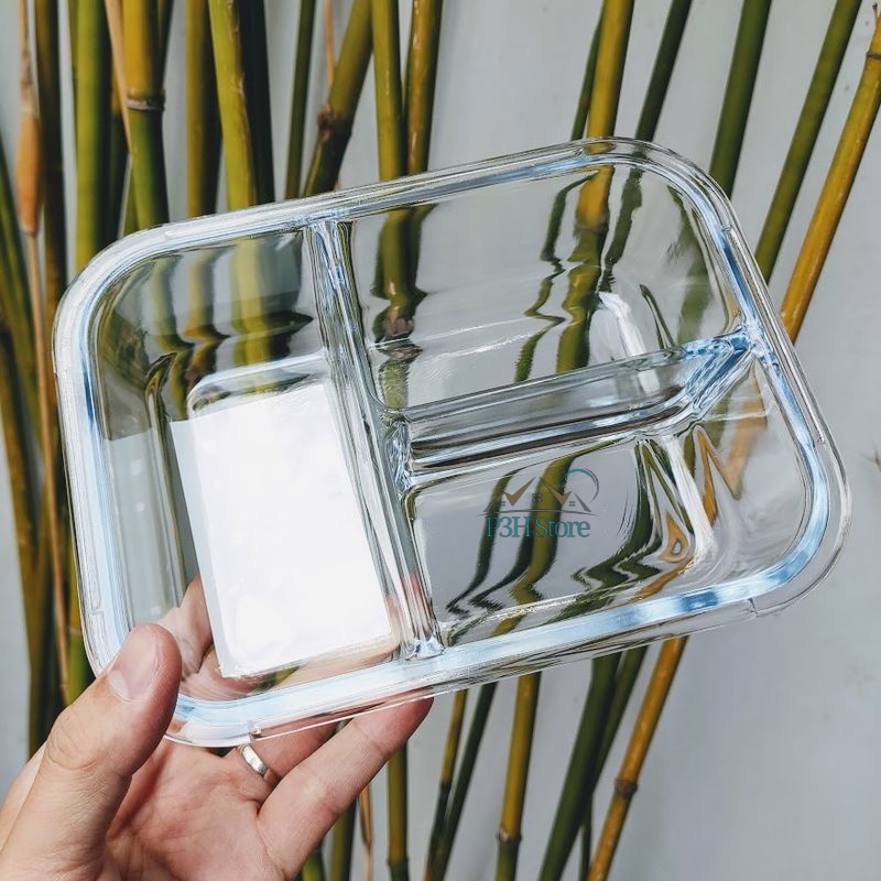 Hộp thủy tinh 3 ngăn 1000ml đựng cơm thức ăn chịu nhiệt -Shop Tiện Ích