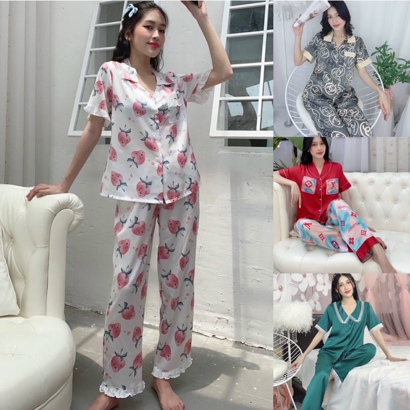 🌸 Bộ Pijama Size XL - XXL " 54kg - 74kg " Lụa Satin Màu Phối Tay Ngắn [ Giảm 10k Đơn 159k ]