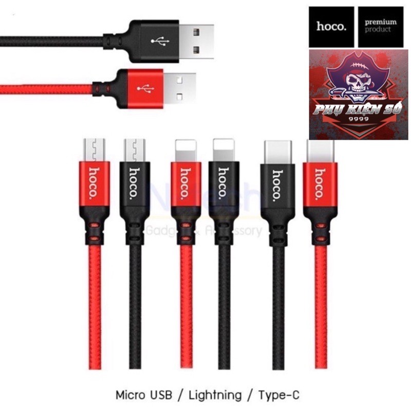 CÁP SAMSUNG MICRO USB - USB TYPE C - LIGHTNING IPHONE  HOCO X14 - CHÍNH HÃNG BỌC DÙ SIÊU BỀN LOẠI 1M VÀ 2M