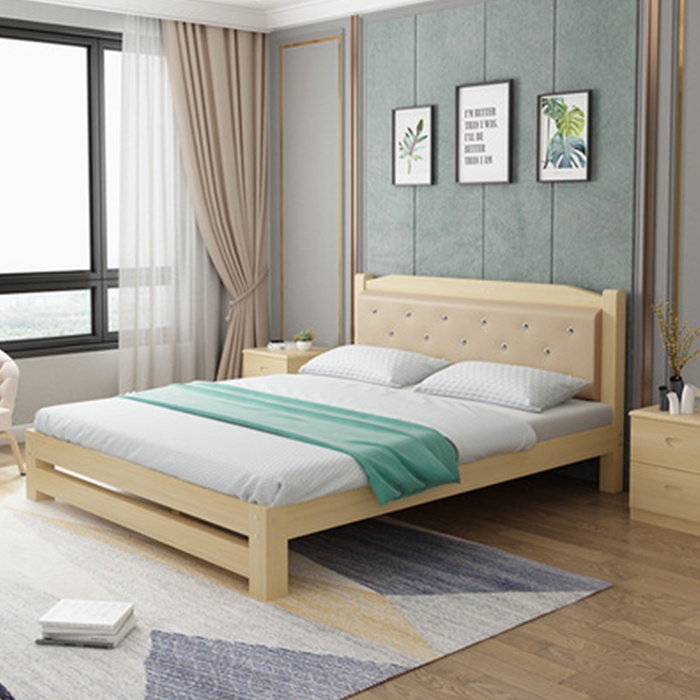 Giường gỗ thông 1m2 x 1m9 kèm tựa lưng, giường gỗ thông sang trọng GUT013