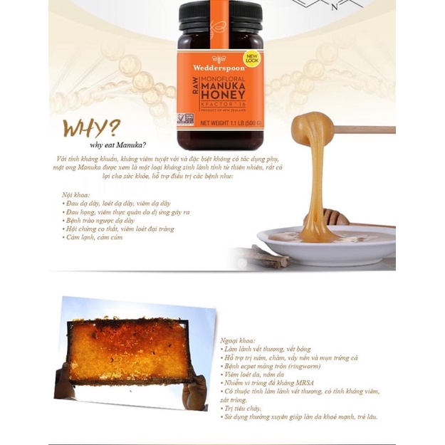 Mật ong Manuka Kfactor 12 - 16 tương đương UMF 15 và 400 MGO