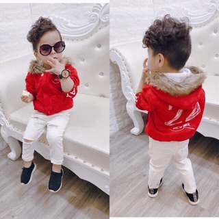 Áo da lộn lót lông có mũ ấm