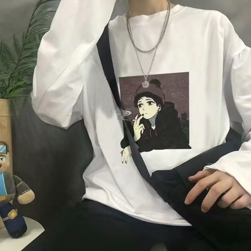 Áo Thun Tay Dài Cổ Tròn Dáng Rộng In Họa Tiết Hoạt Hình Phong Cách Hip Hop Hàn Quốc Thời Trang Cho Nam Size M-5XL