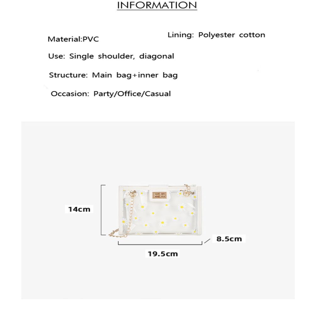 Túi đeo chéo bằng PVC trong suốt họa tiết hoa cúc xinh xắn đa năng nhiều màu sắc