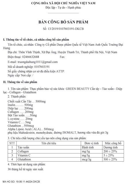 GREEN BEAUTY DIỆP LỤC TẢO XOẮN CẦN TÂY (bao hàng công ty kèm thẻ bảo hành) | BigBuy360 - bigbuy360.vn