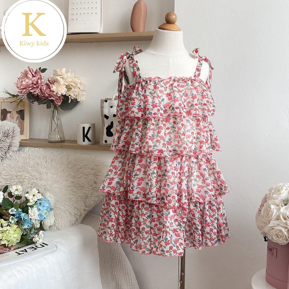 Váy hoa đi biển bé gái KIWY KIDS kiểu 2 dây chất liệu voan nhẹ mát Kidsh2156 cho bé tử 1 đến 11 tuổi